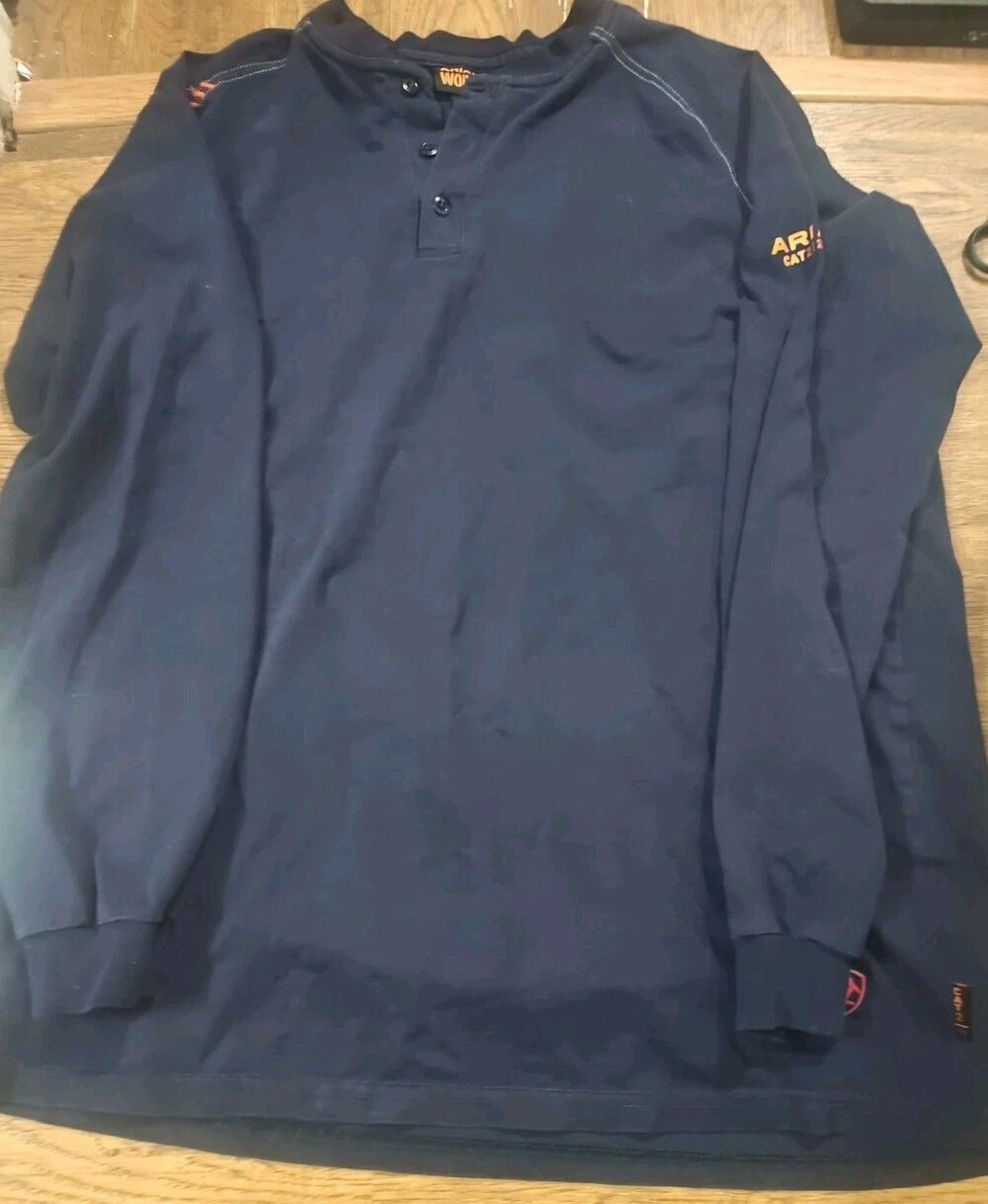 Ariat FR Shirt Mens XL Blue Flame Resistant Henley Long Sleeve Workwear